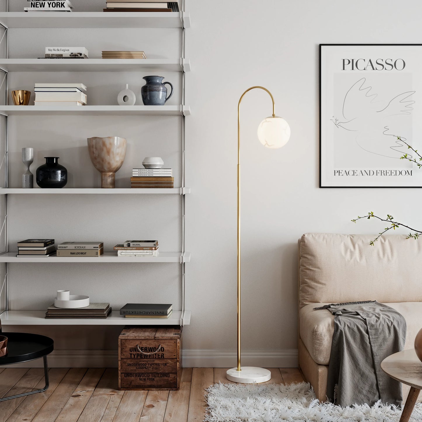 Bellagio golvlampa H163cm mässing/vit