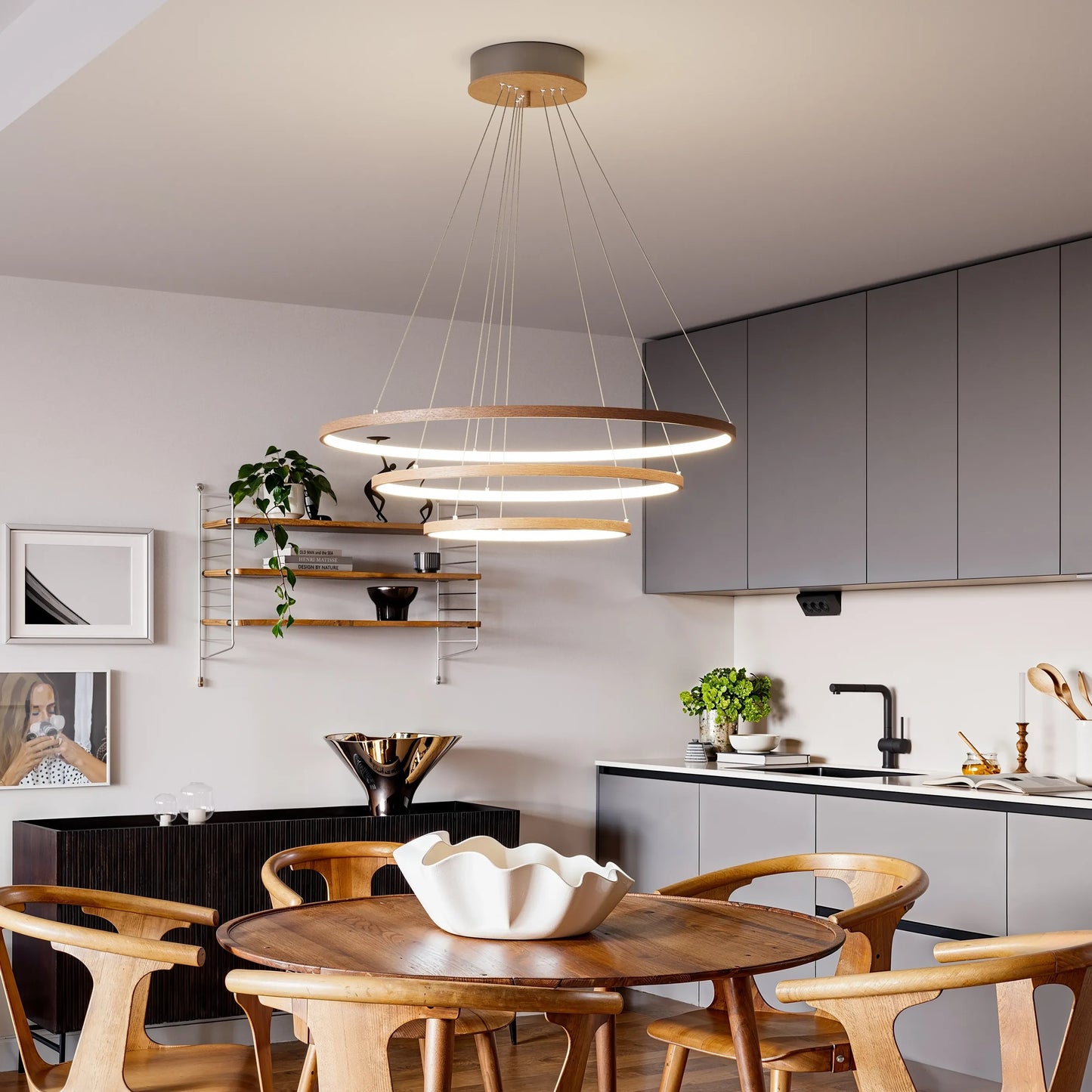 Trione taklampa Ø80cm LED valnöt