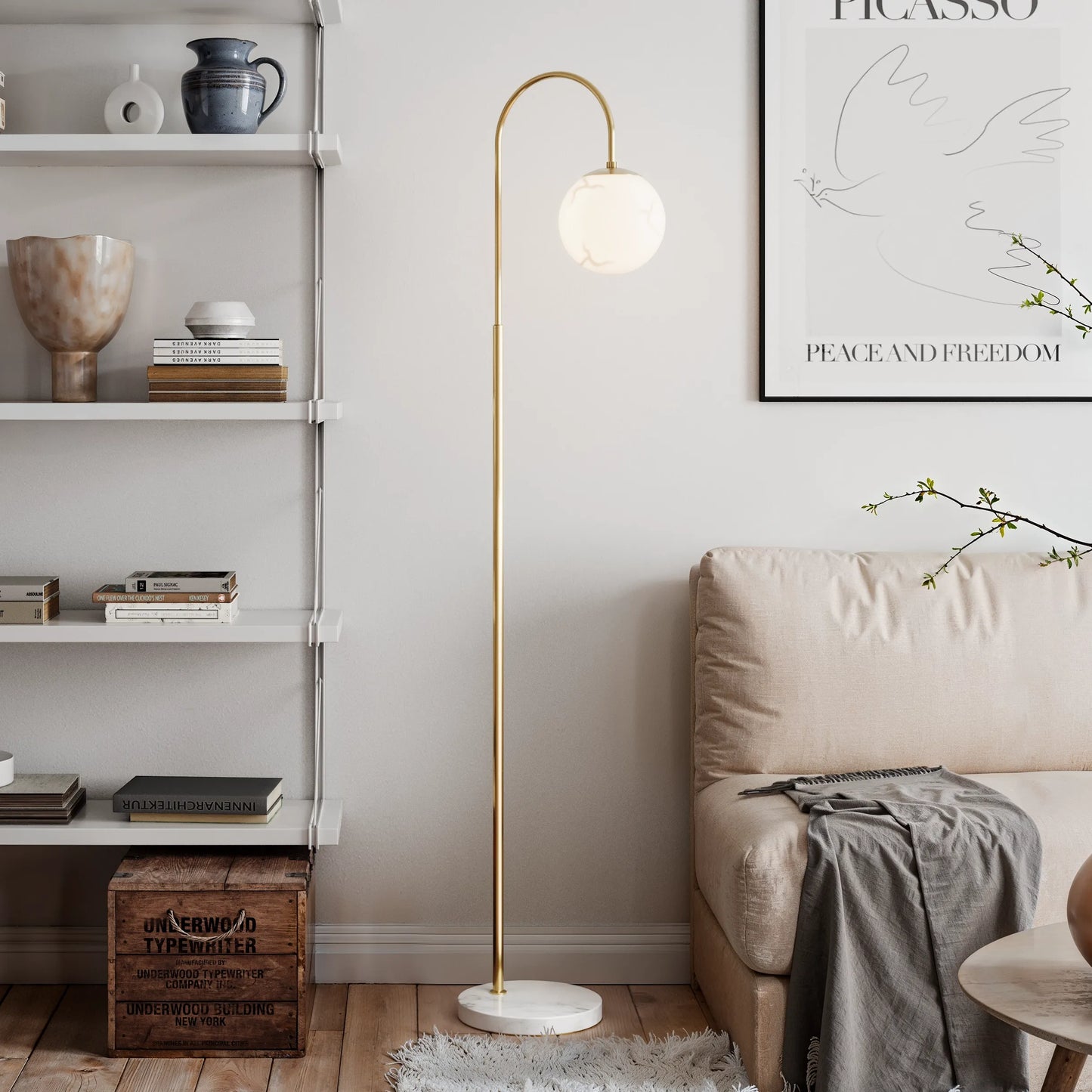 Bellagio golvlampa H163cm mässing/vit
