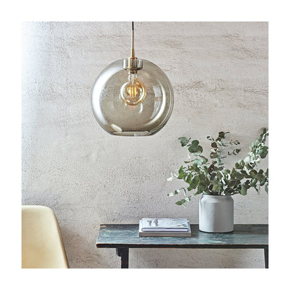 Gloria pendel Ø32 E27 mässing/rökfärgat glas